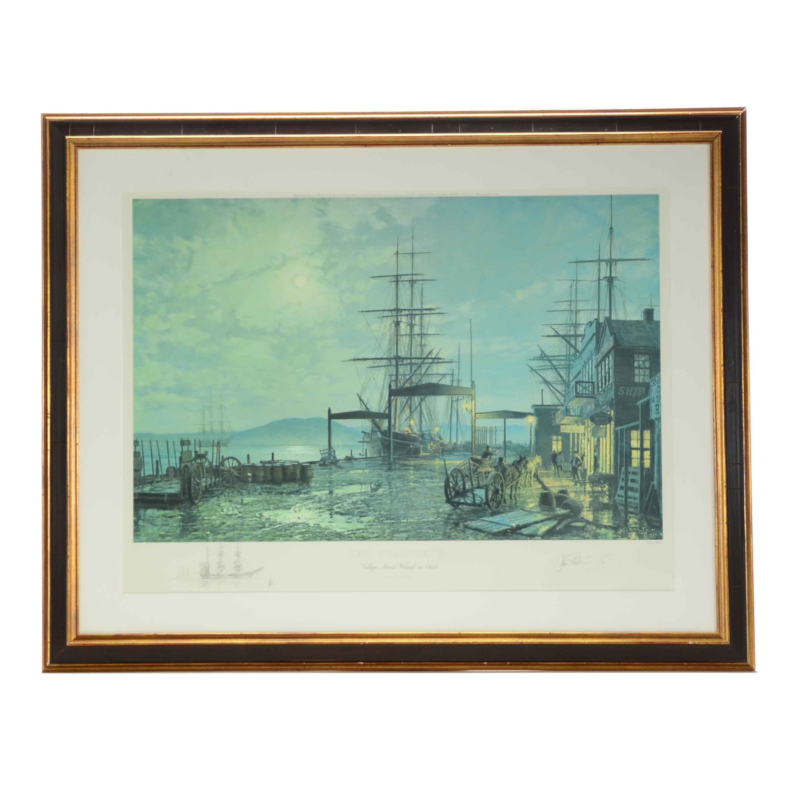 John Stobart Signed Offset Lithograph "Vallejo Street Warf"