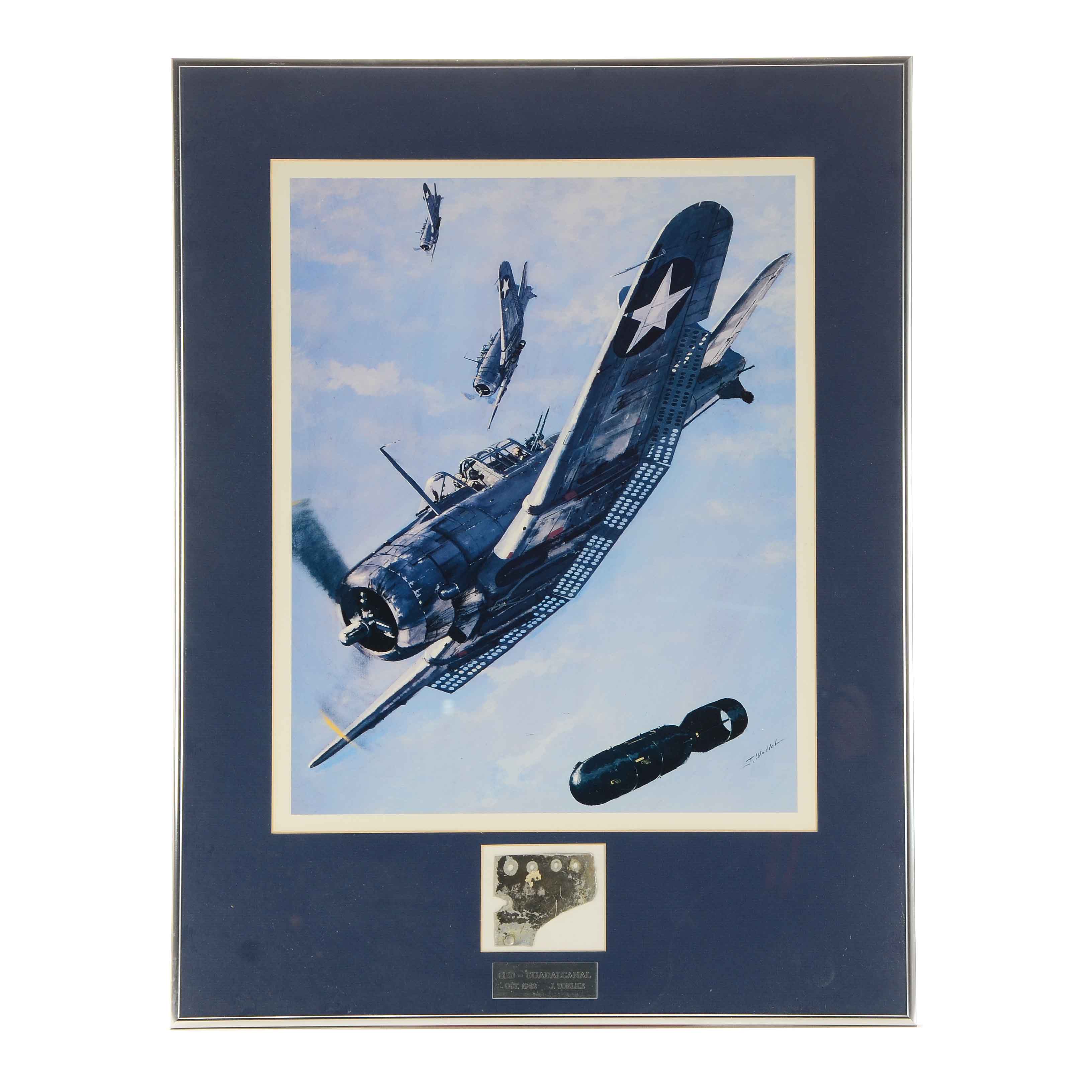 J. Woddal Signed Offset Lithograph of War Planes with Salvage
