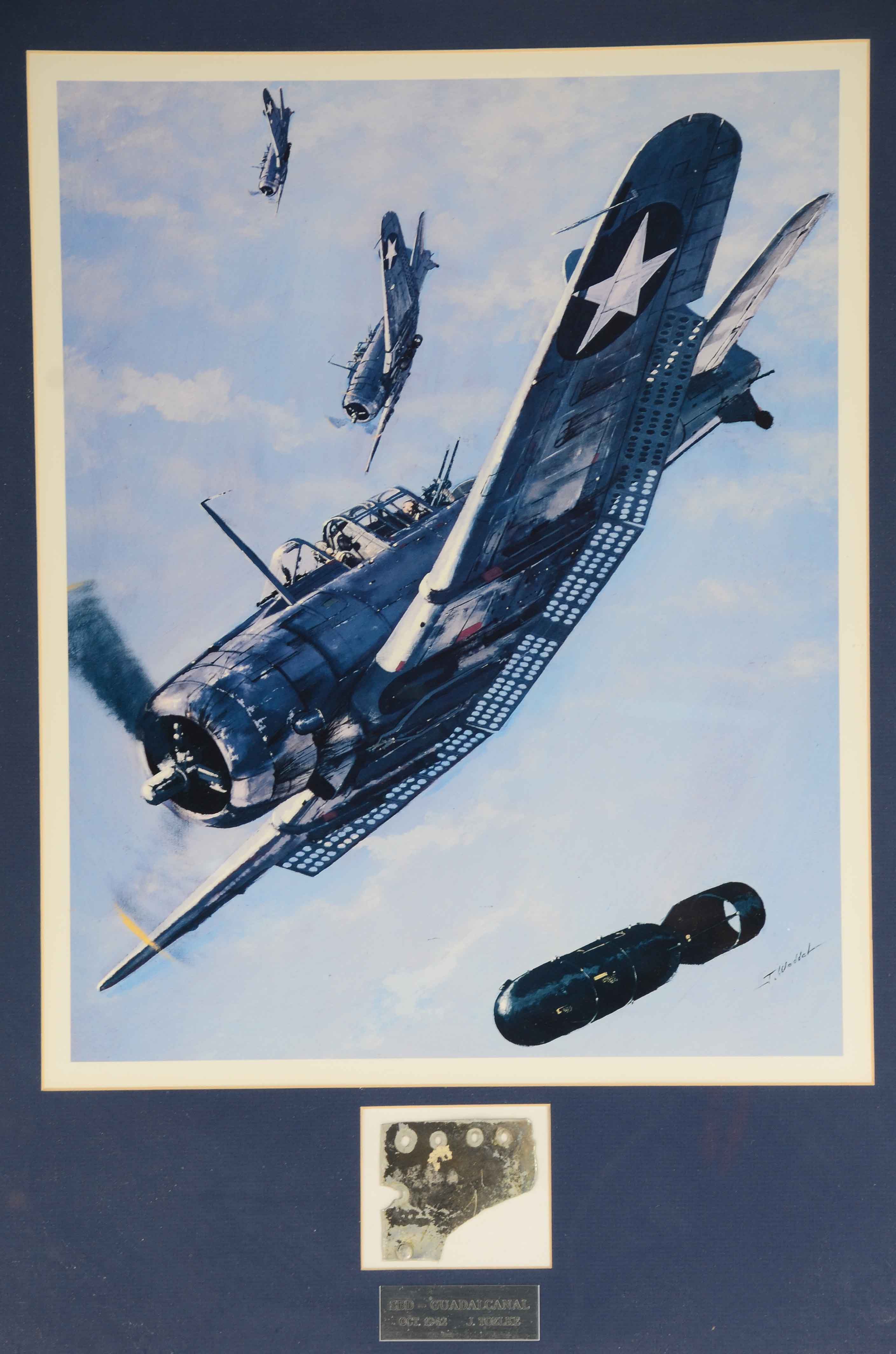 J. Woddal Signed Offset Lithograph of War Planes with Salvage