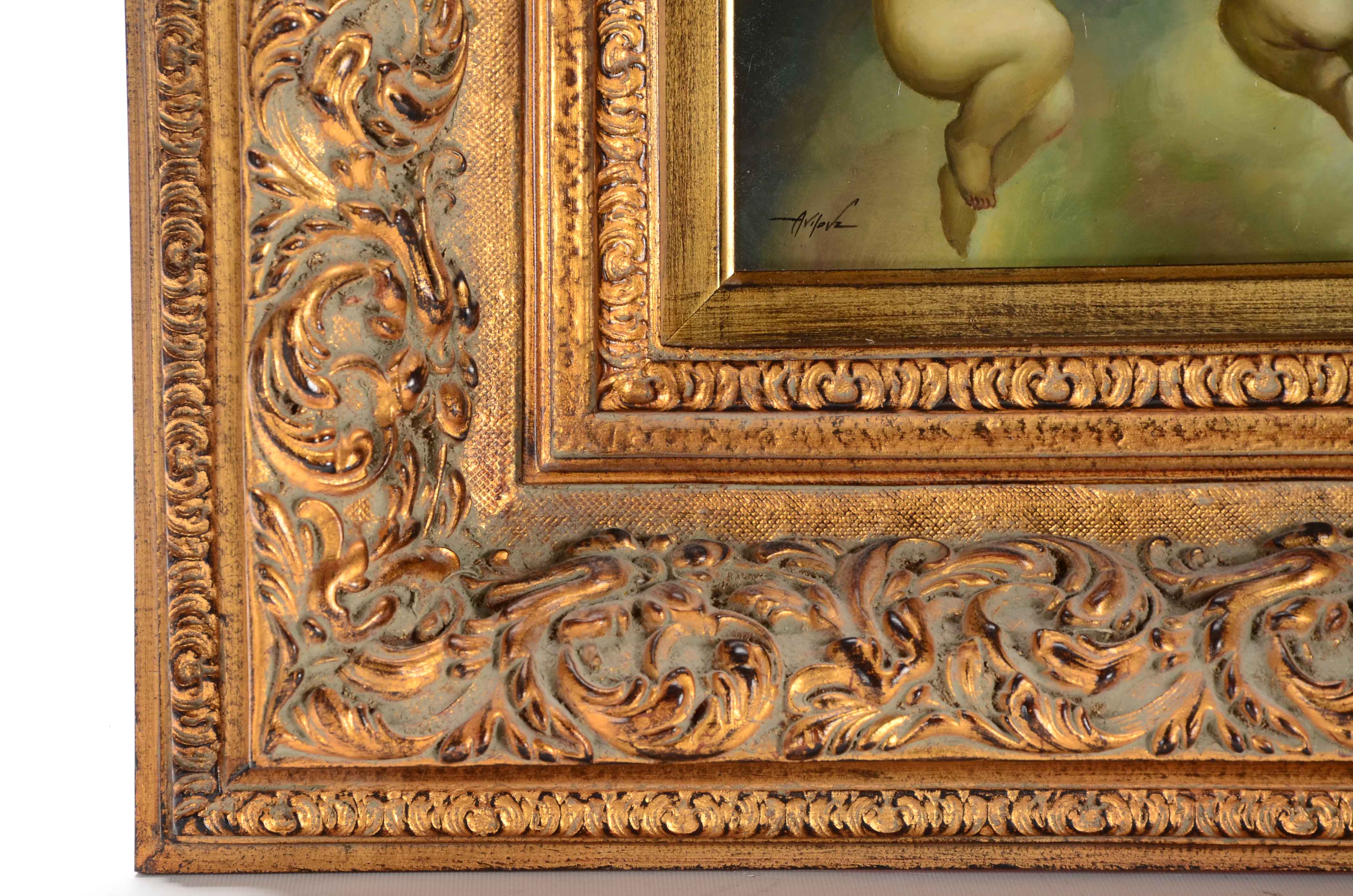 Avilovz Signed Oil Painting of Cherubs