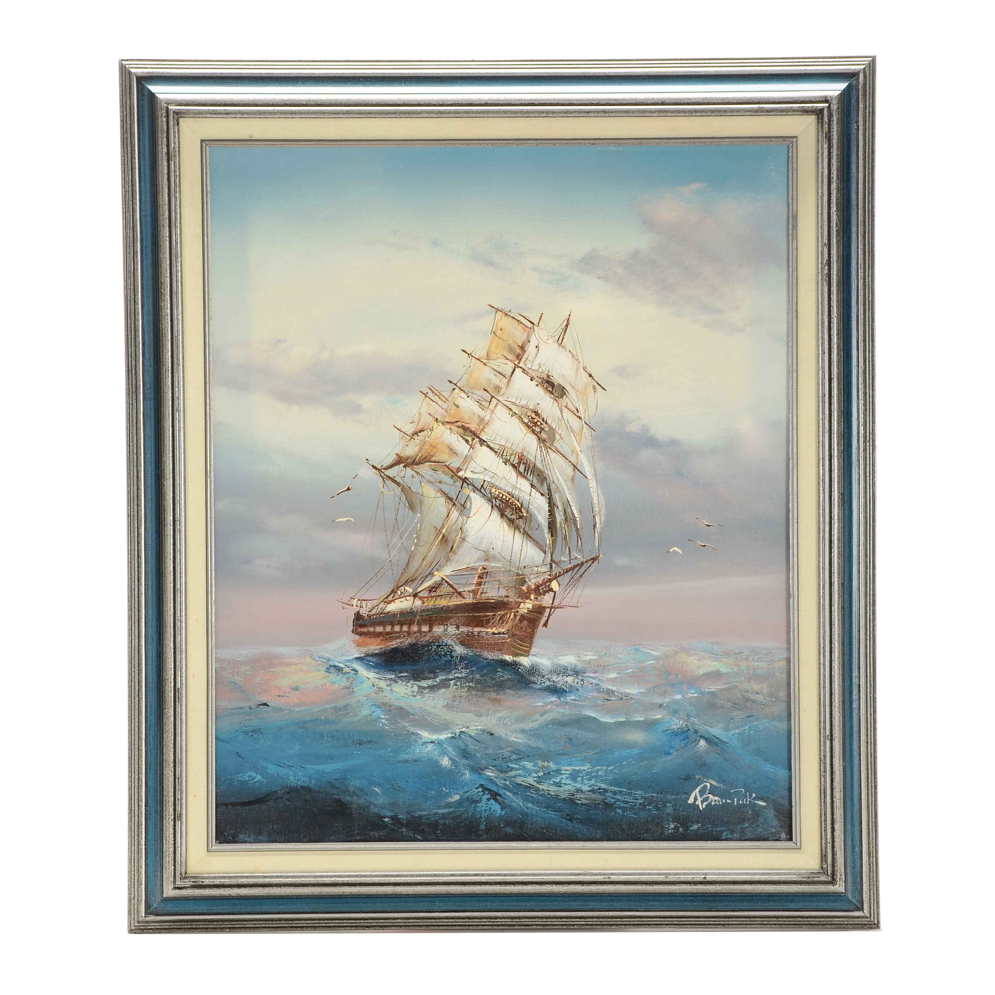 B. Puk Oil on Canvas Painting of Clipper Ship