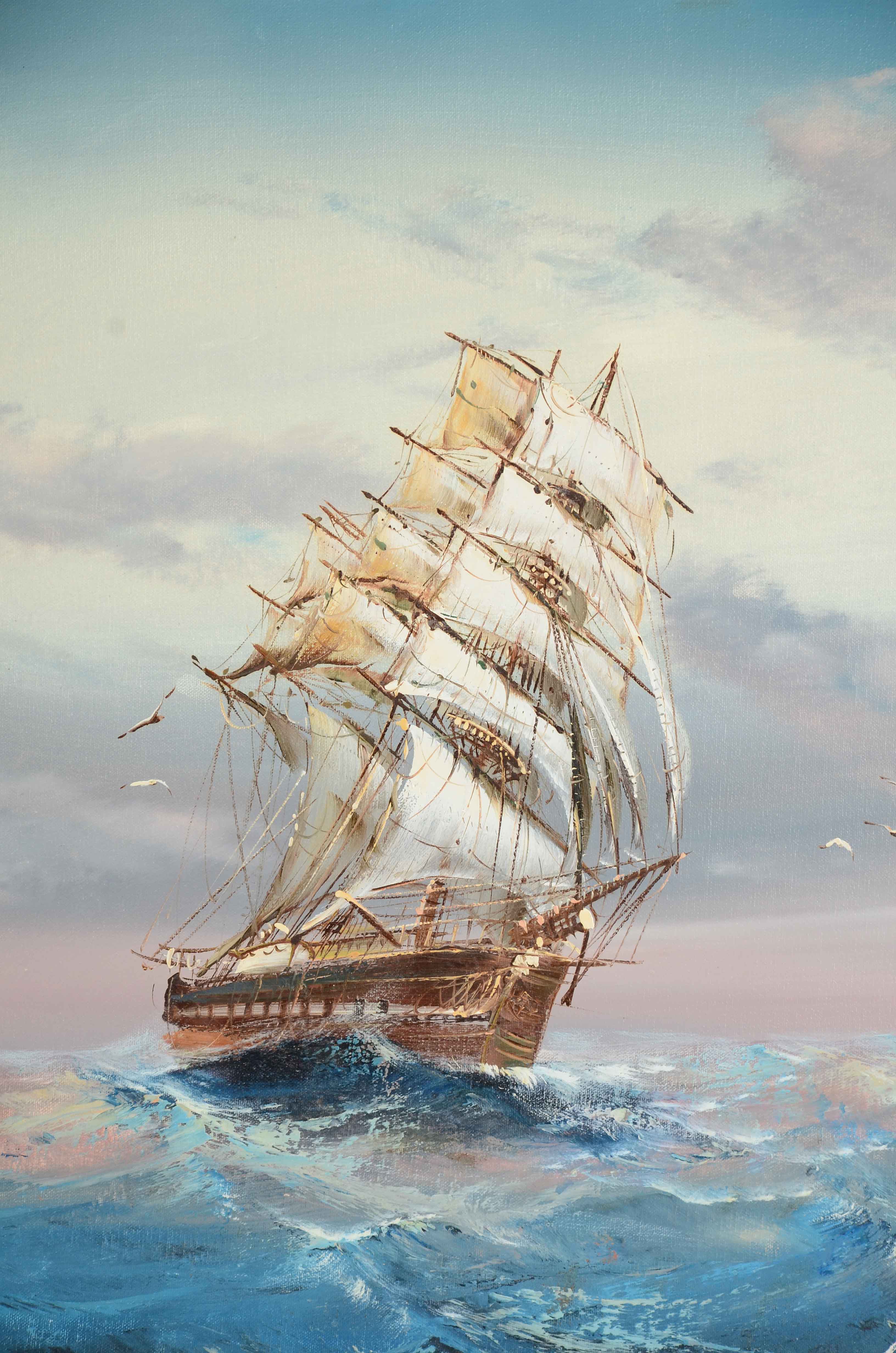 B. Puk Oil on Canvas Painting of Clipper Ship
