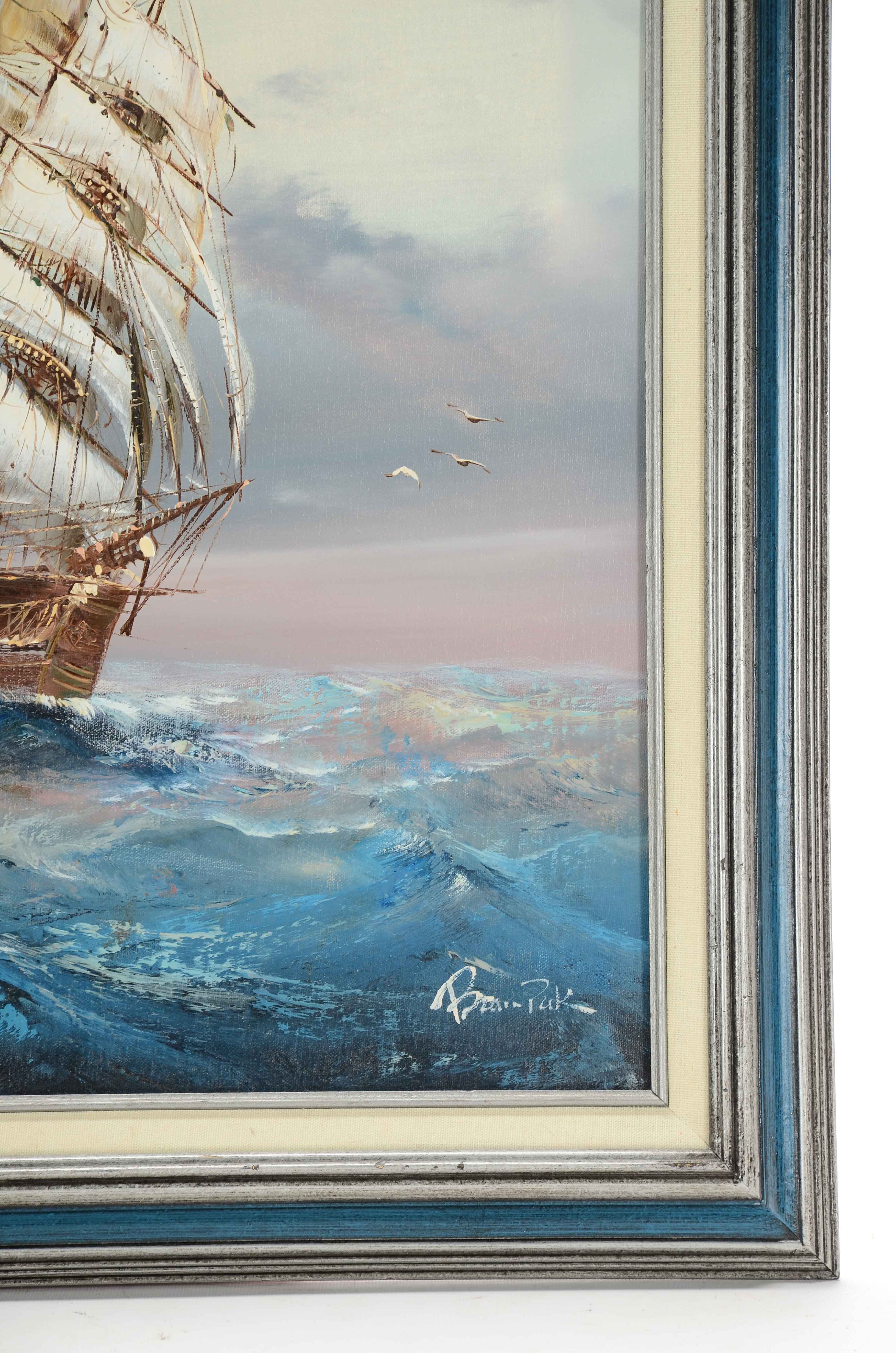 B. Puk Oil on Canvas Painting of Clipper Ship