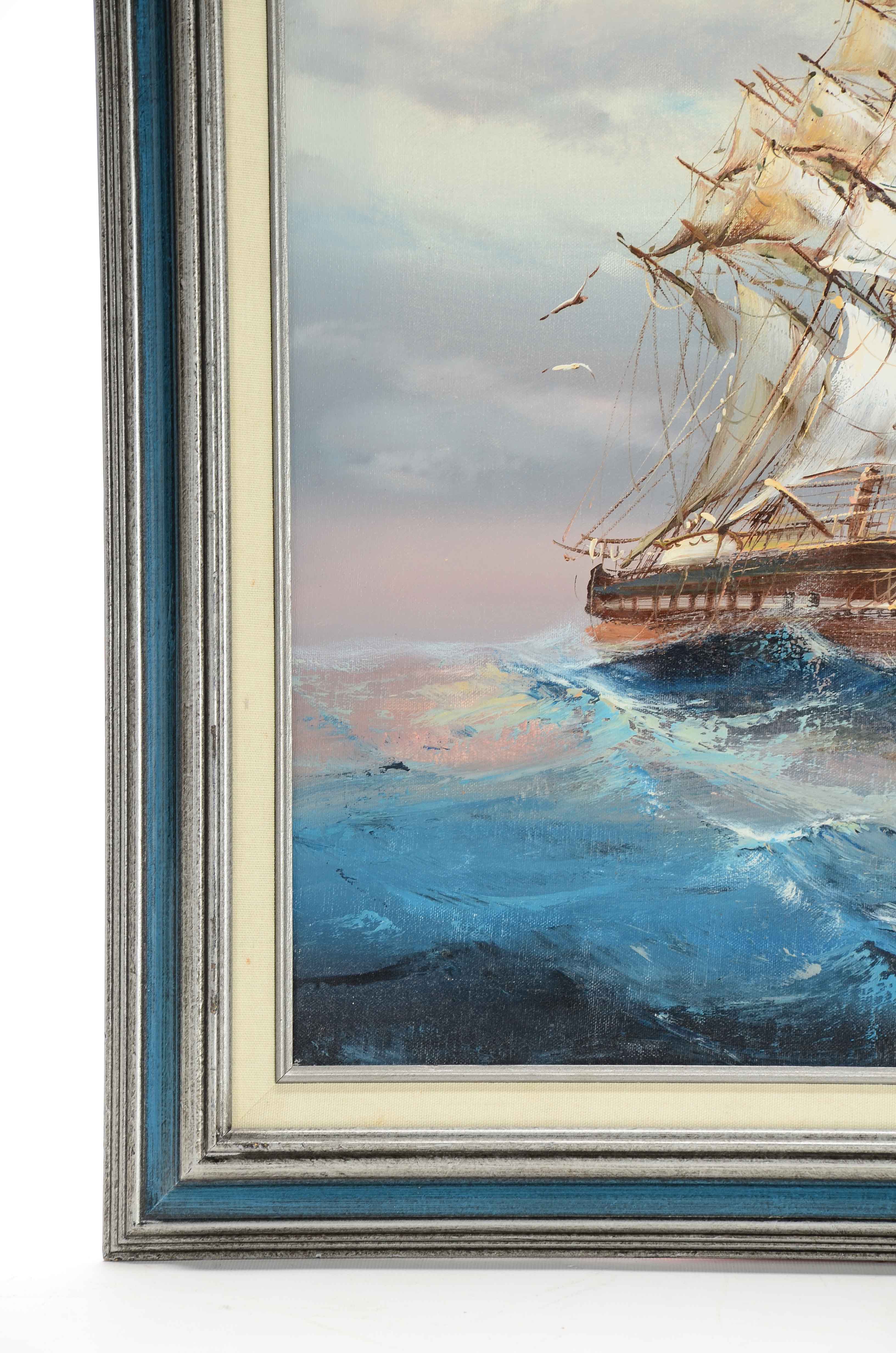 B. Puk Oil on Canvas Painting of Clipper Ship