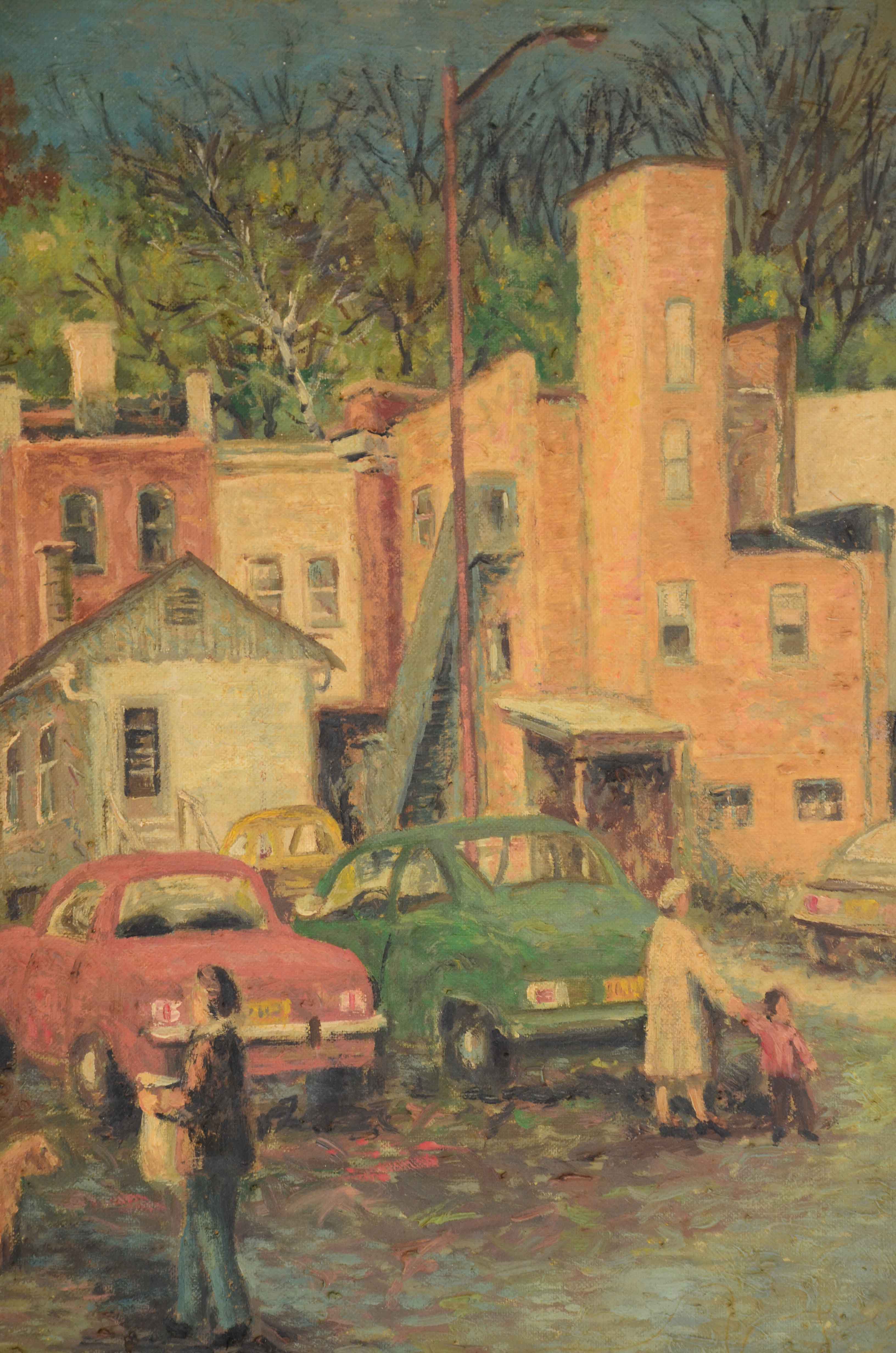 Robert Lahmann Oil on Canvas Board Painting of Townscape