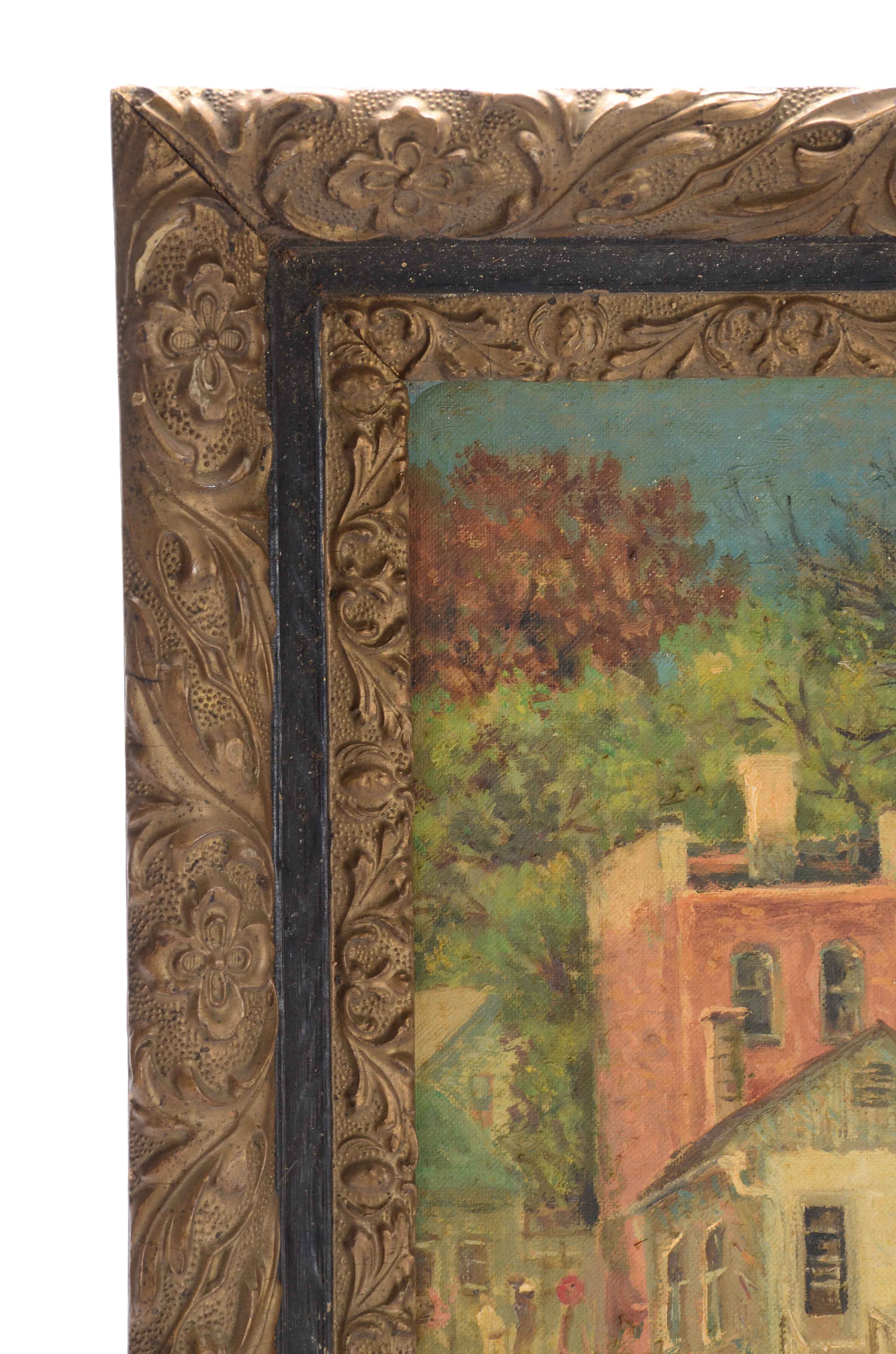 Robert Lahmann Oil on Canvas Board Painting of Townscape