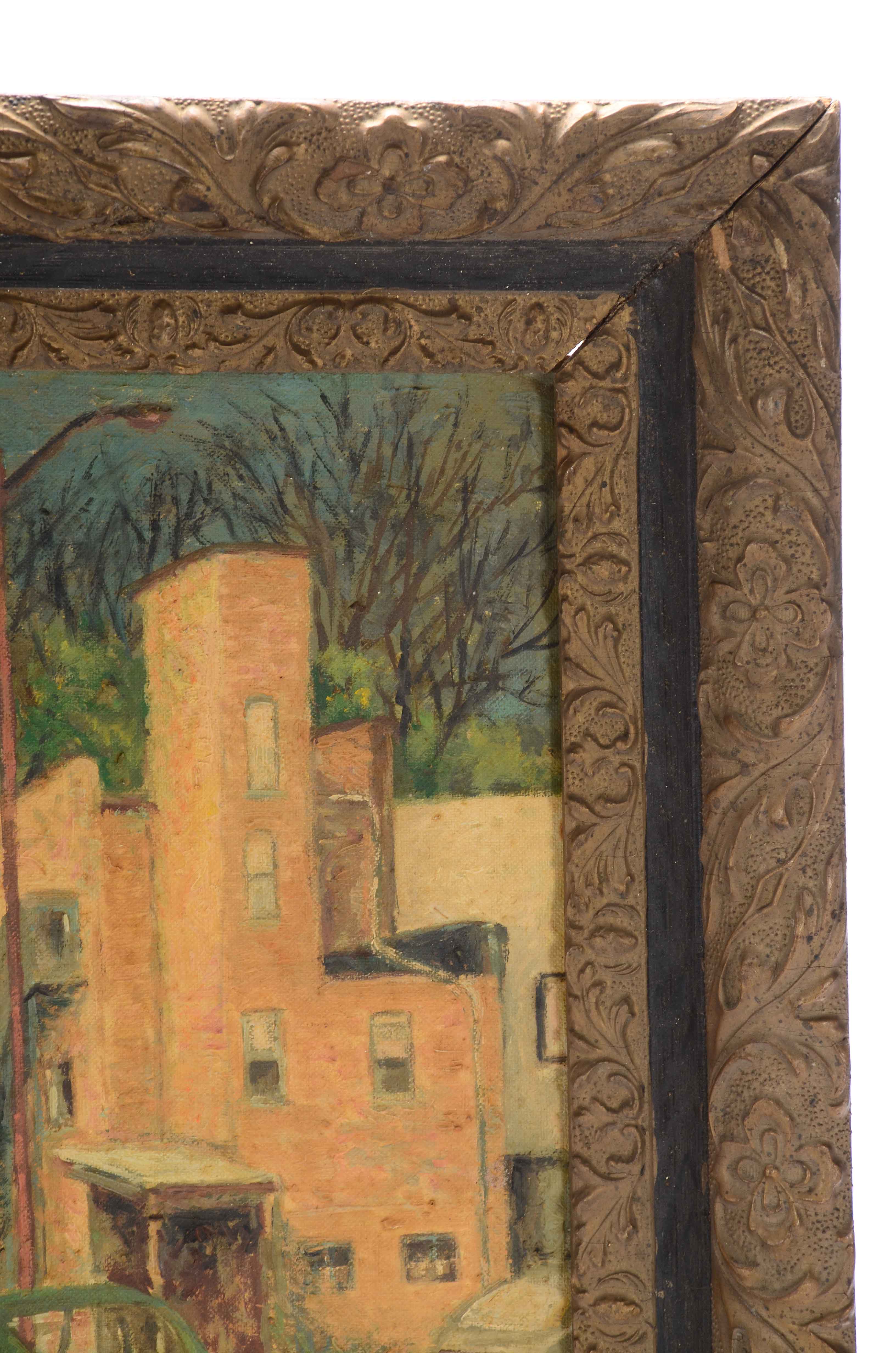 Robert Lahmann Oil on Canvas Board Painting of Townscape