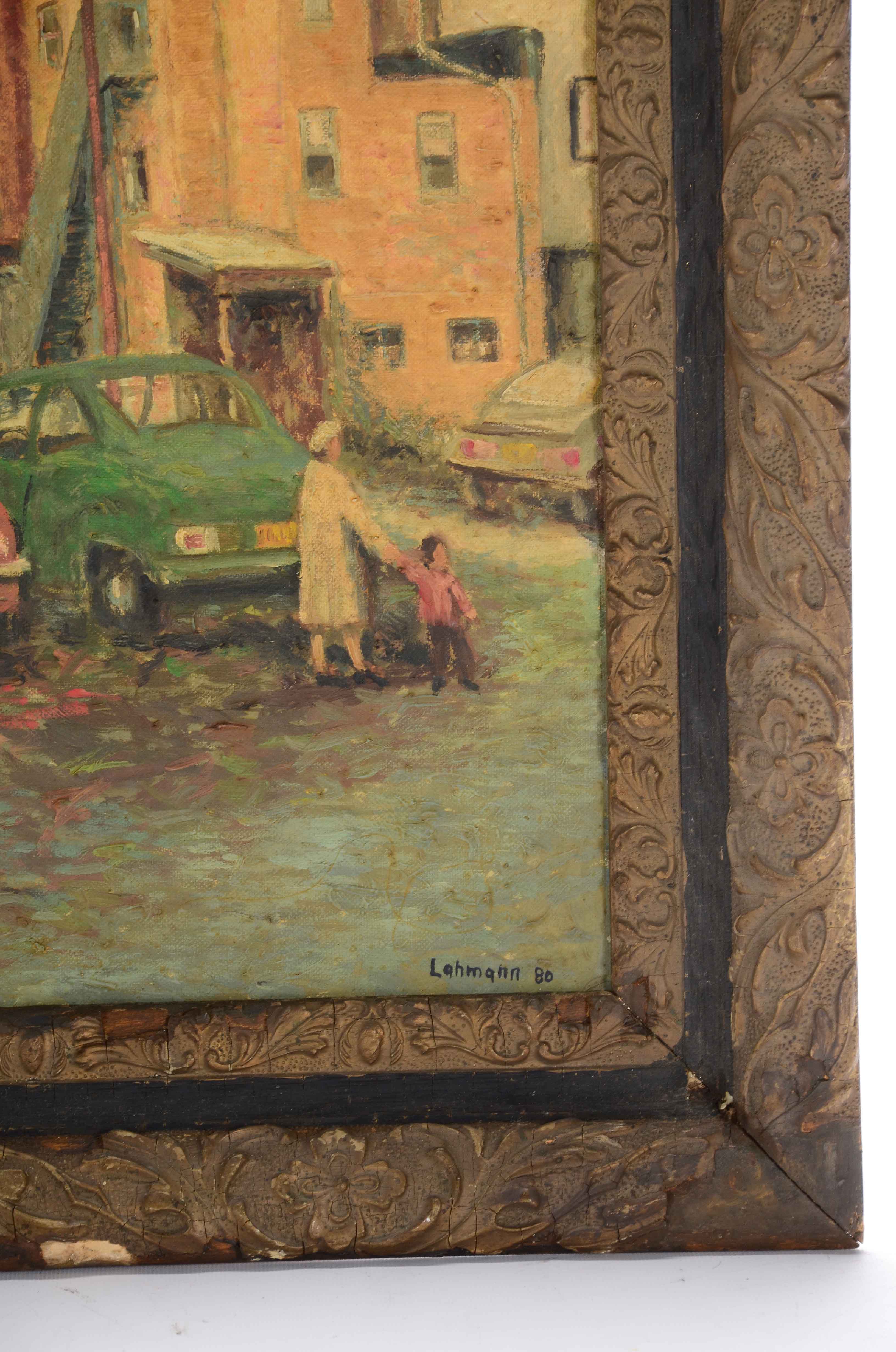 Robert Lahmann Oil on Canvas Board Painting of Townscape