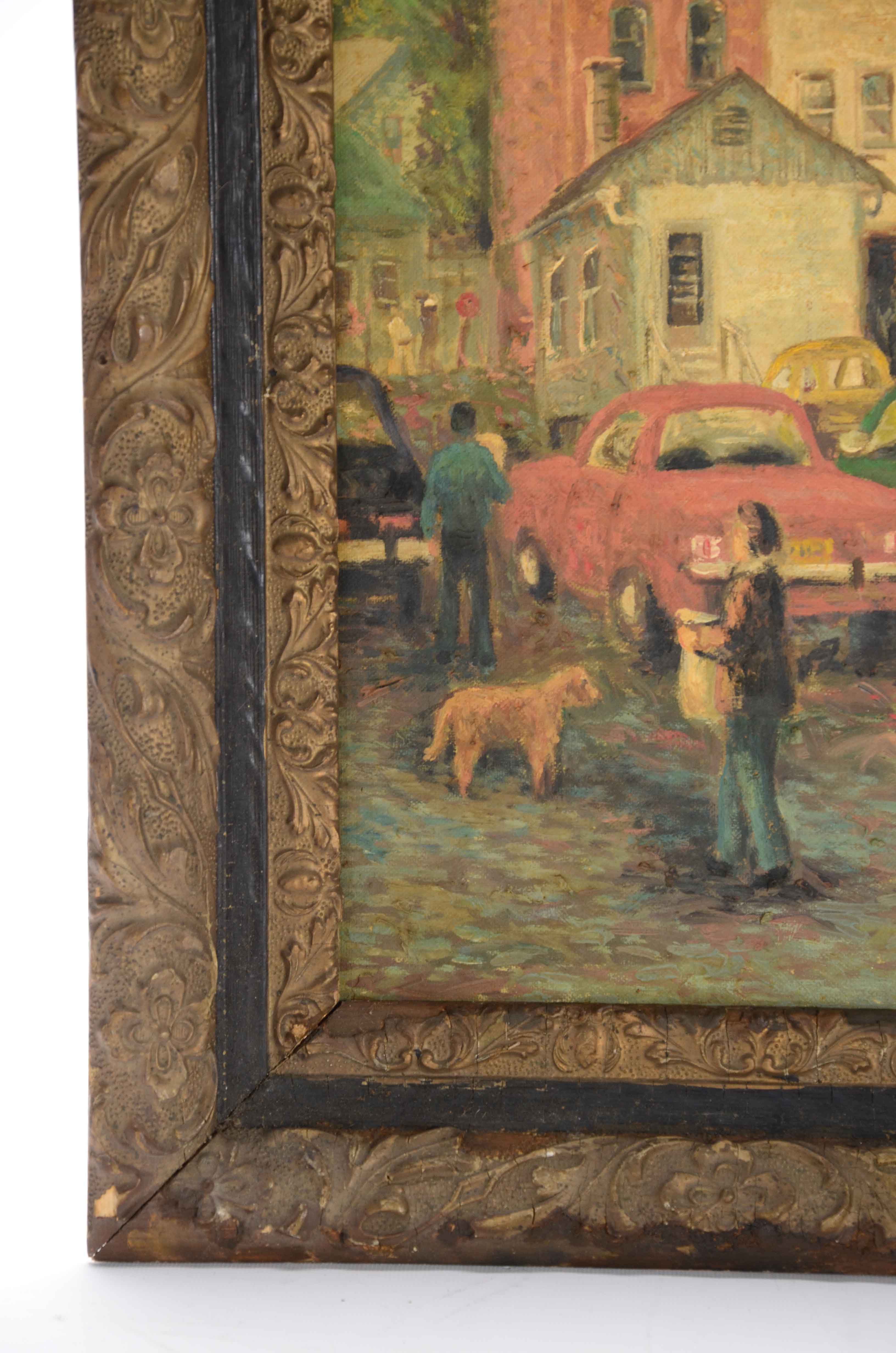 Robert Lahmann Oil on Canvas Board Painting of Townscape