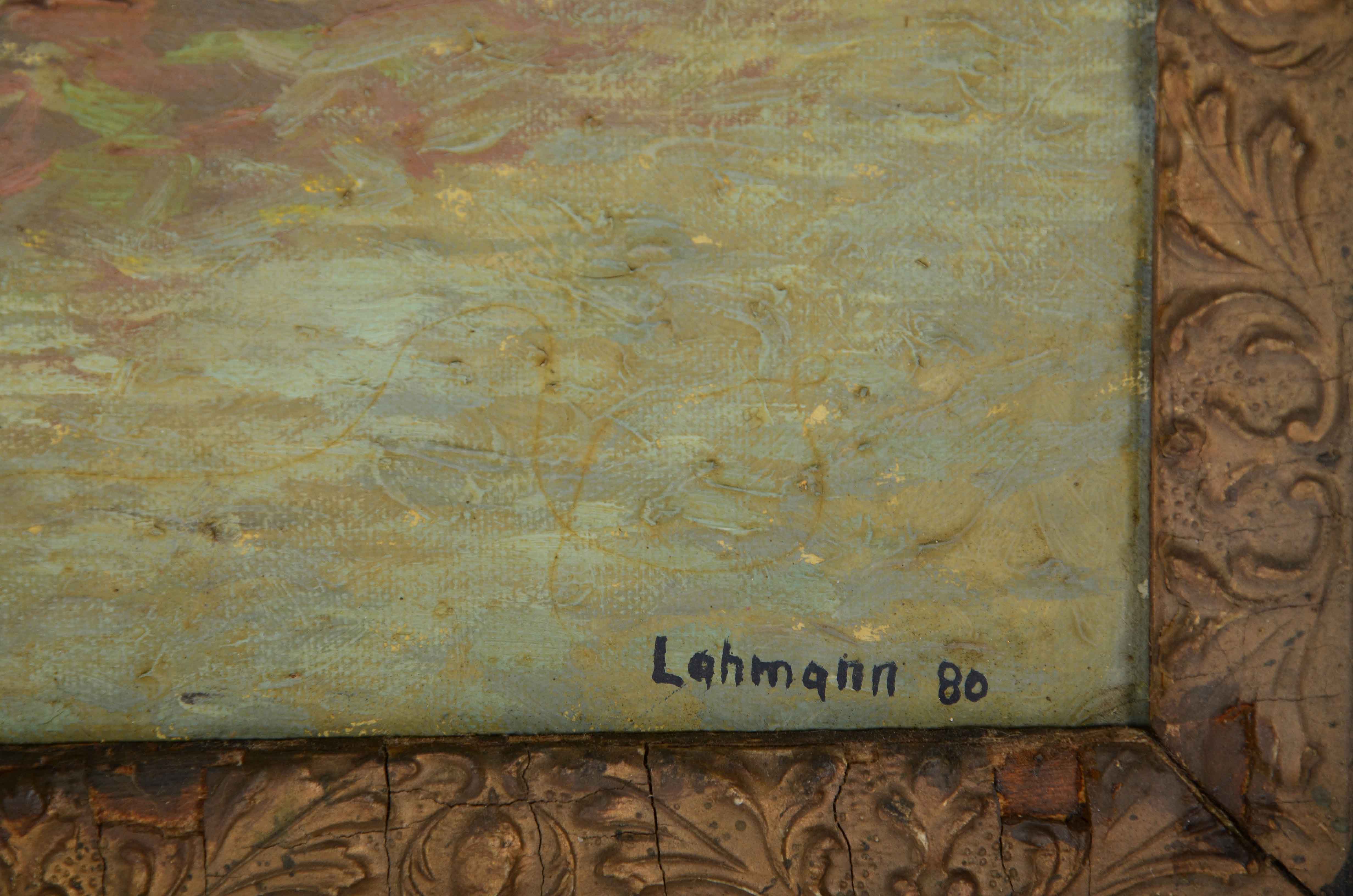 Robert Lahmann Oil on Canvas Board Painting of Townscape