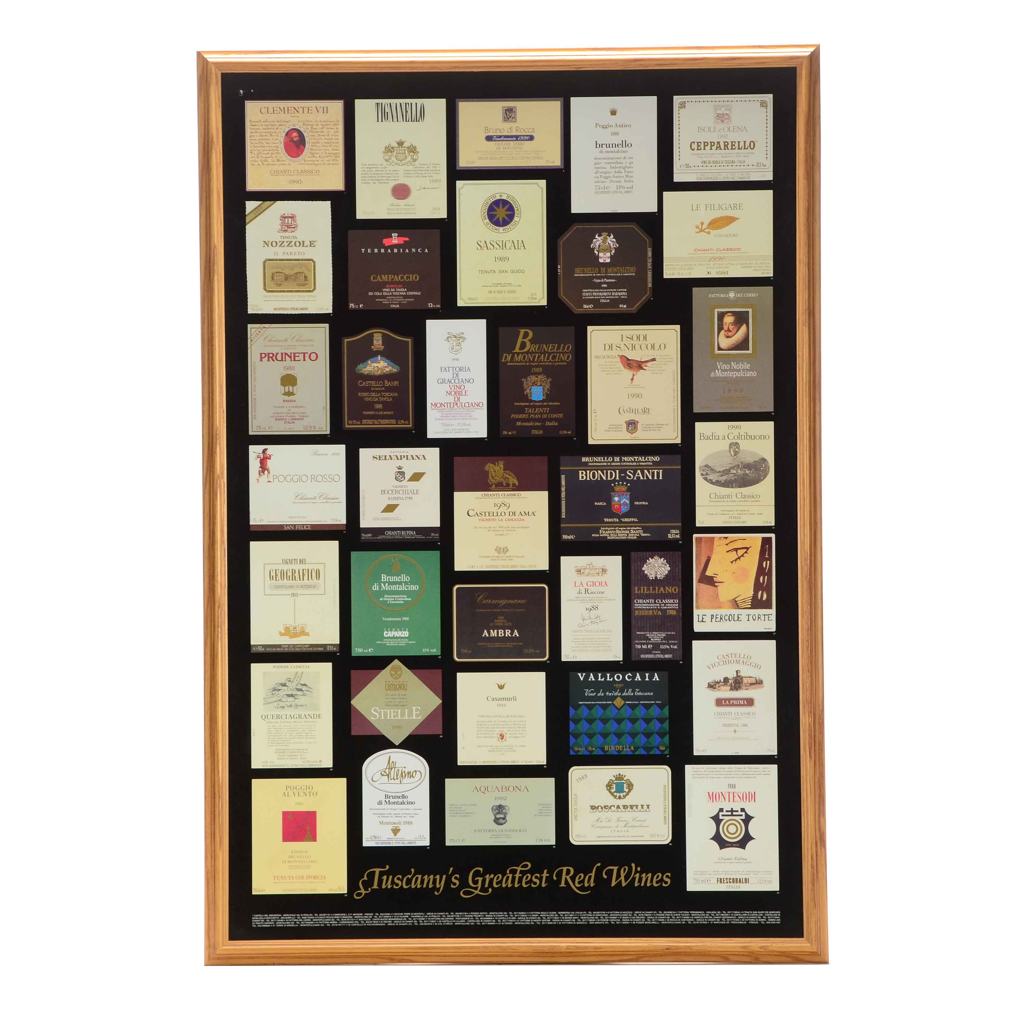 Framed Collection of Wine Labels - "Tuscany's Greatest Red Wines"