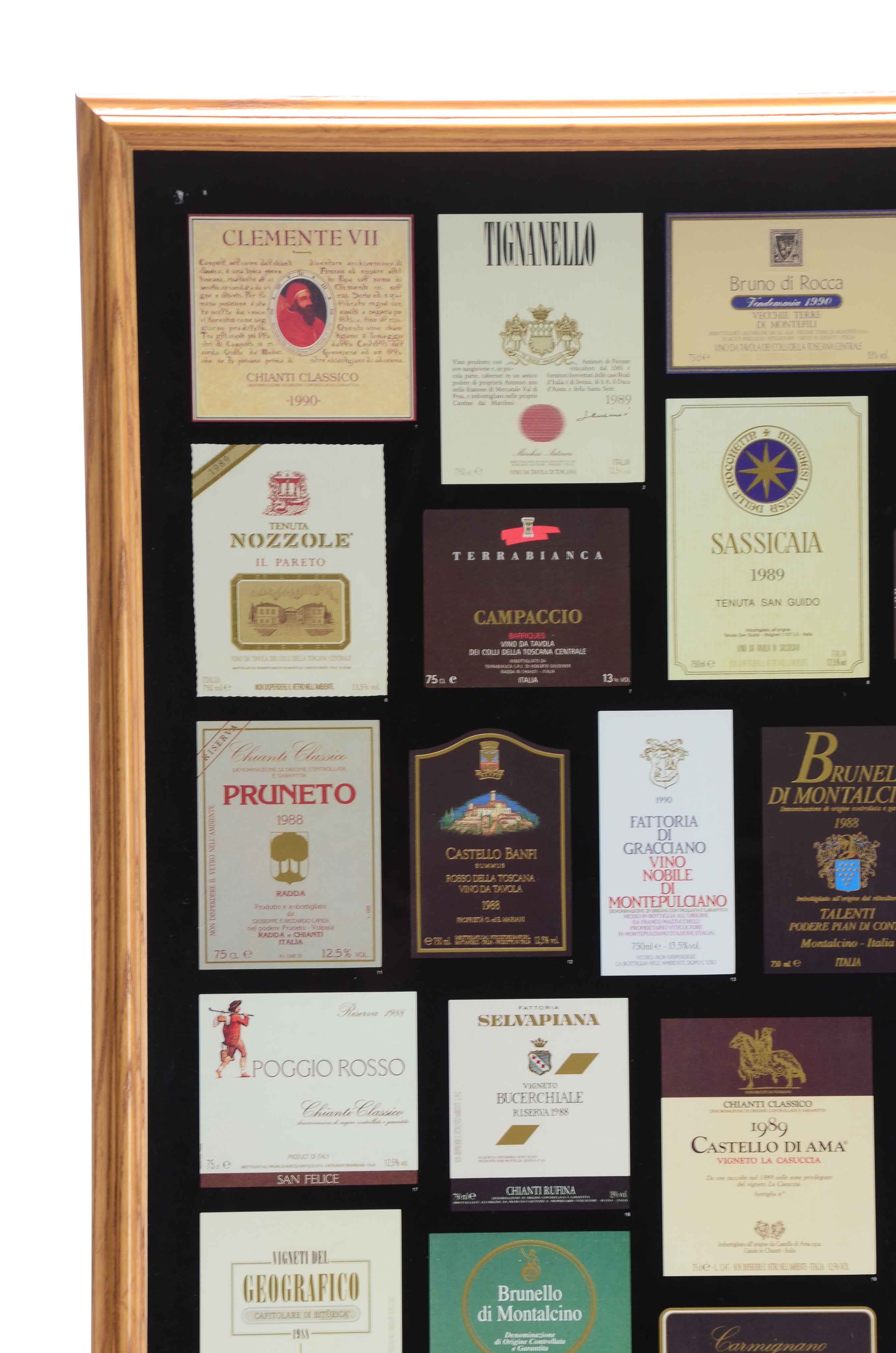 Framed Collection of Wine Labels - "Tuscany's Greatest Red Wines"