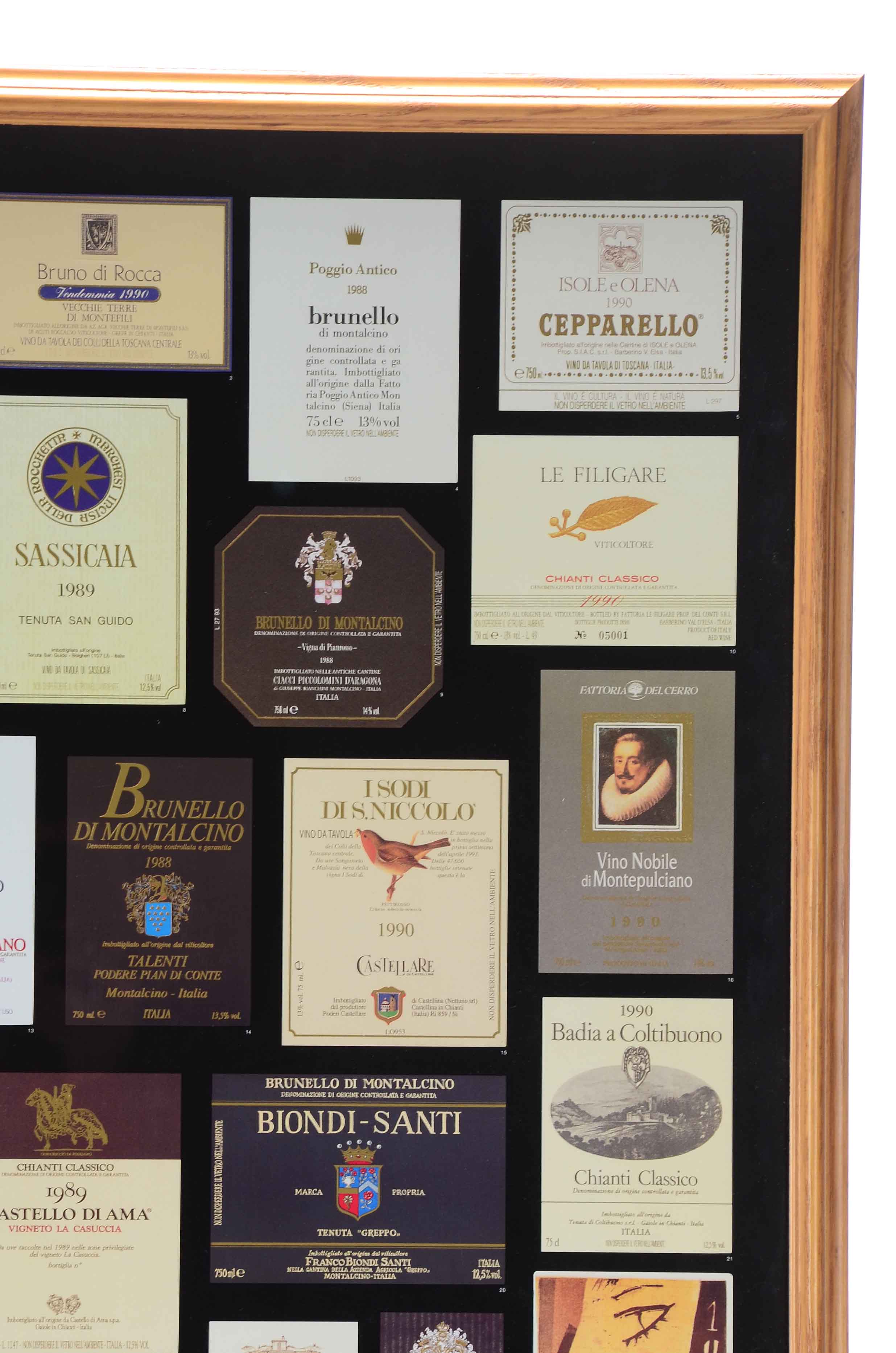 Framed Collection of Wine Labels - "Tuscany's Greatest Red Wines"
