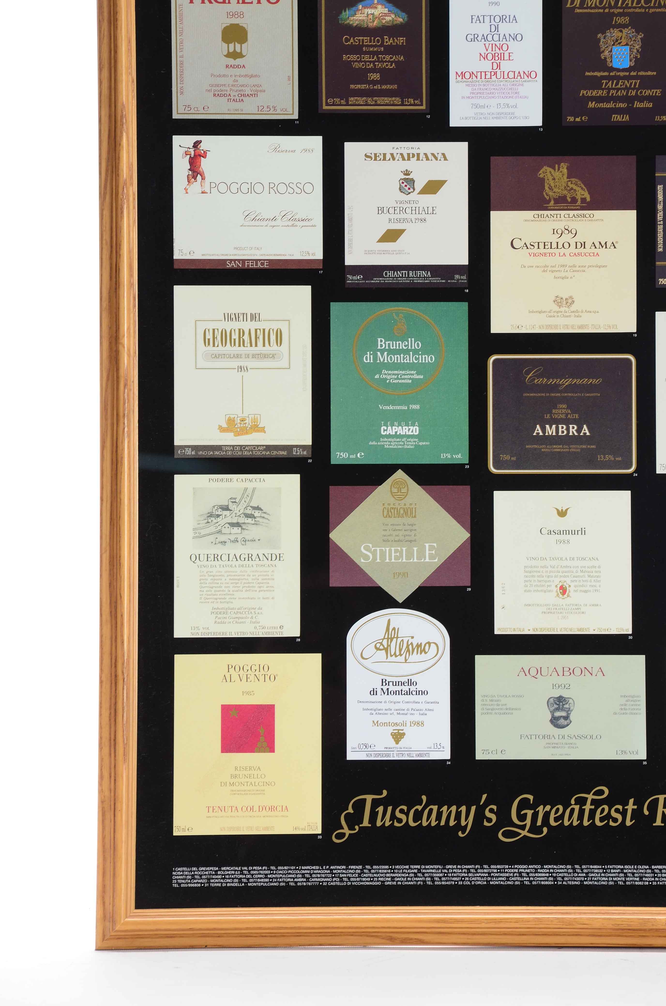 Framed Collection of Wine Labels - "Tuscany's Greatest Red Wines"