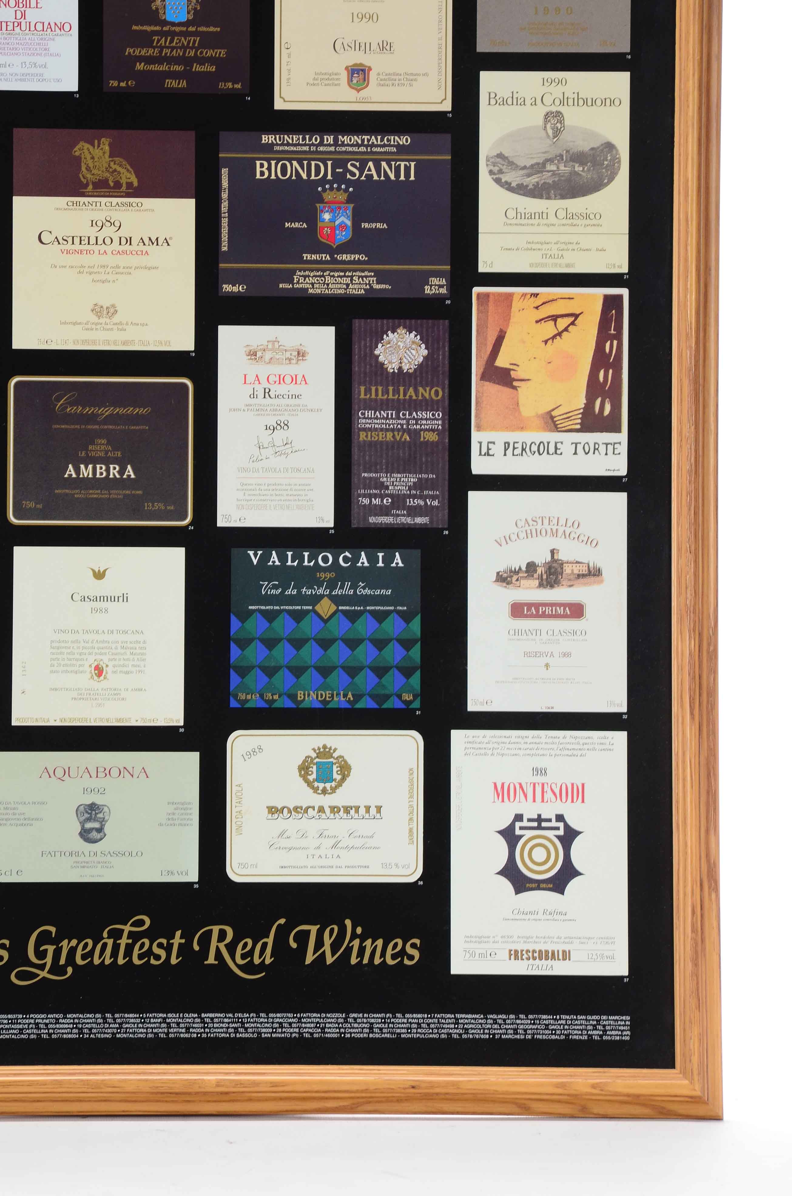 Framed Collection of Wine Labels - "Tuscany's Greatest Red Wines"