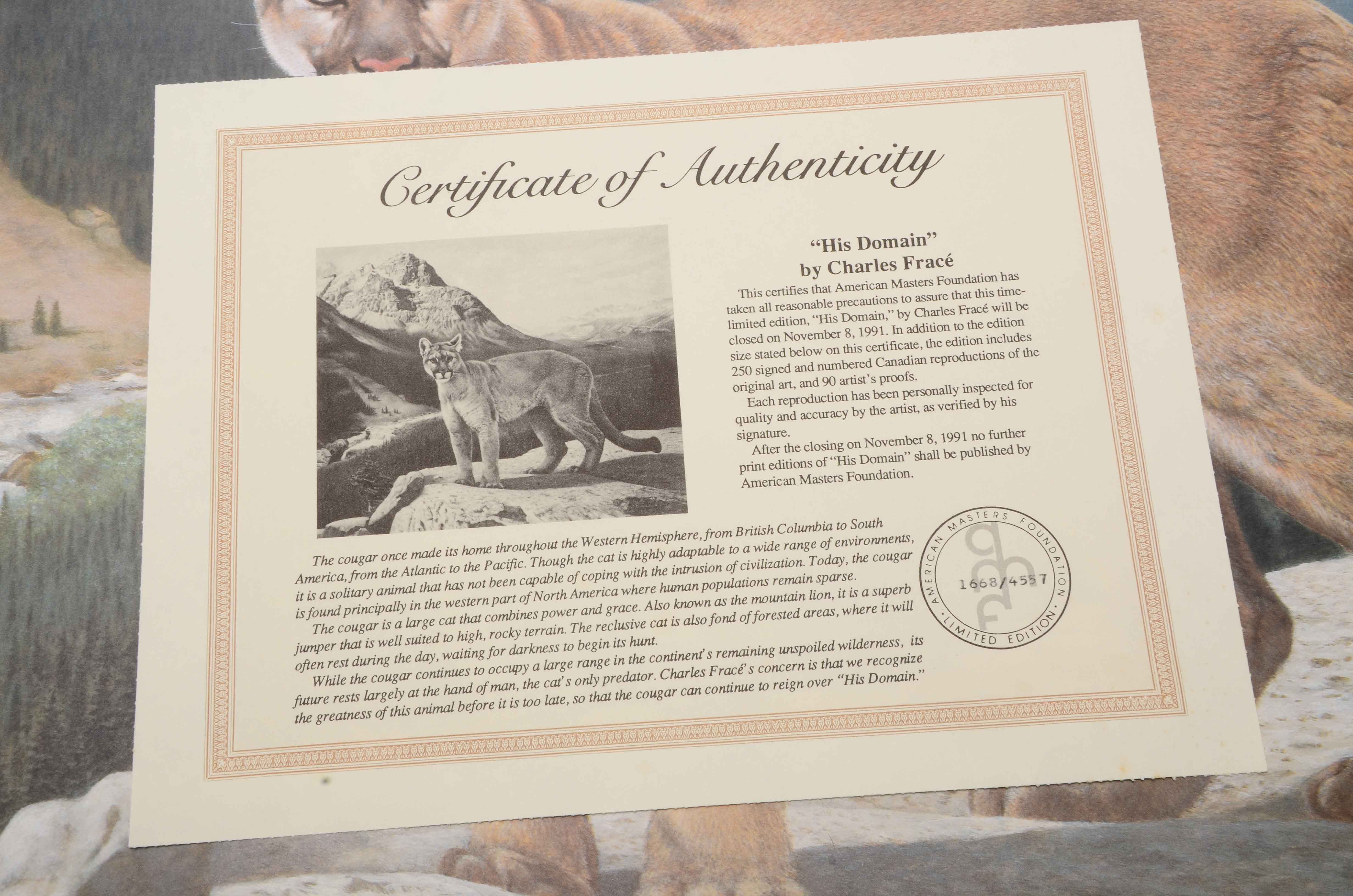 Charles Fracé Signed Limited Edition Offset Lithograph "His Domain"