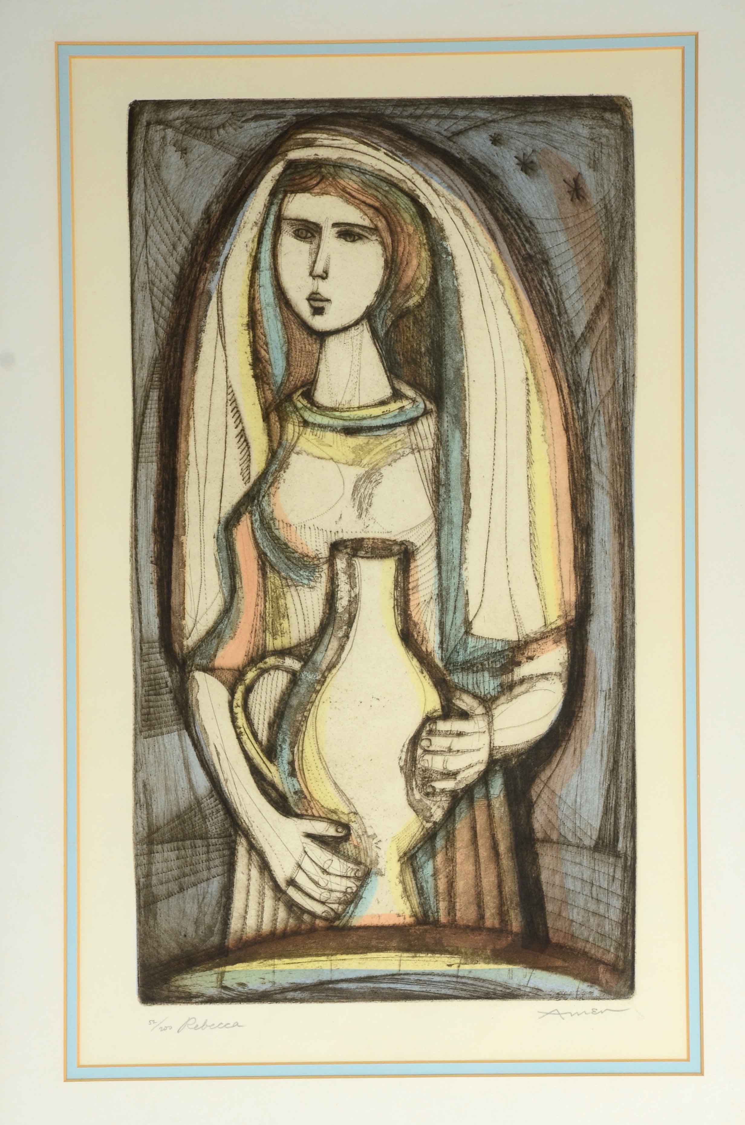Irving Amen Signed Limited Edition Hand-Colored Mezzotint "Rebecca"