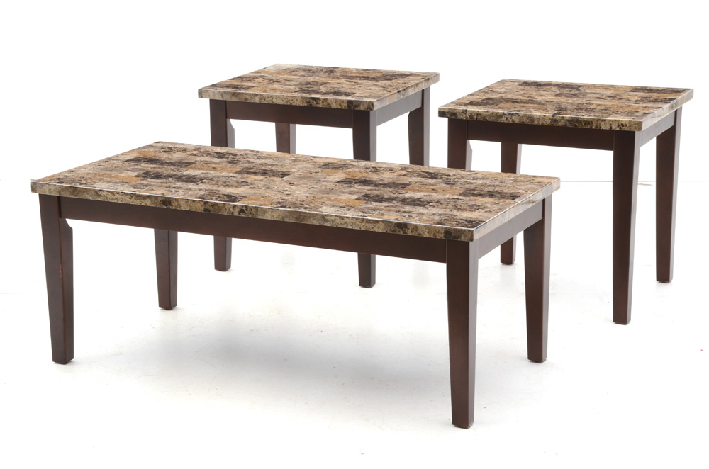 Faux Stone Top Coffee Table and End Tables