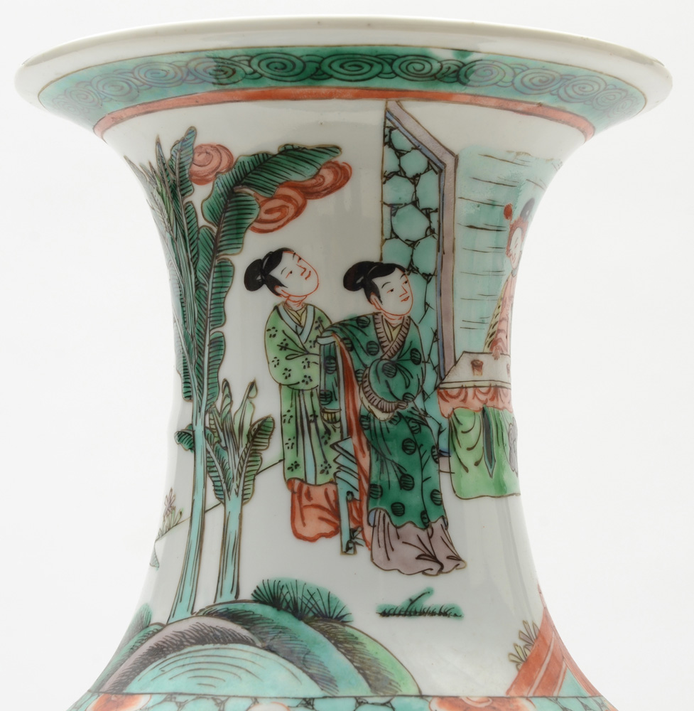 Vintage Chinese Hand Decorated Famille Verte Porcelain Vase