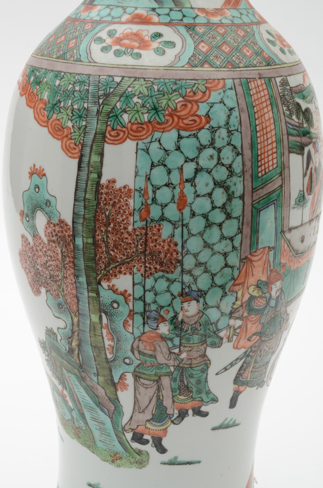 Vintage Chinese Hand Decorated Famille Verte Porcelain Vase