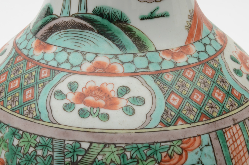 Vintage Chinese Hand Decorated Famille Verte Porcelain Vase