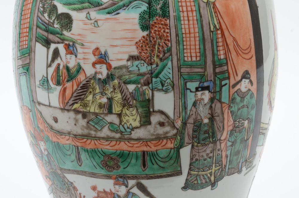 Vintage Chinese Hand Decorated Famille Verte Porcelain Vase