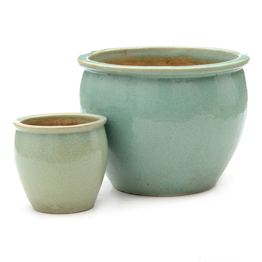 Pair of Teal Ceramic Planters