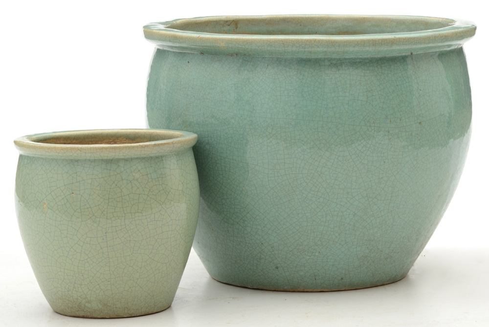 Pair of Teal Ceramic Planters