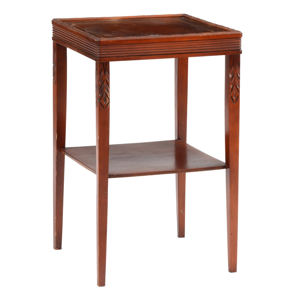 Two-Tier Leather Top Side Table