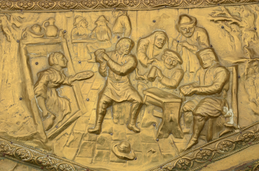 Antique Repousse Brass Relief Fireplace Box