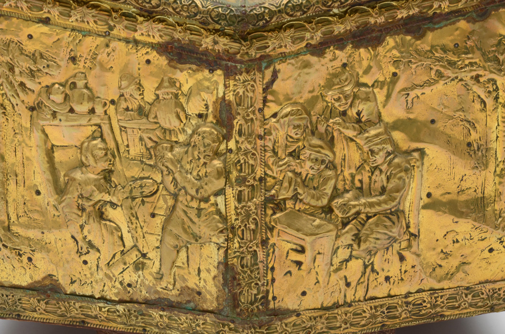 Antique Repousse Brass Relief Fireplace Box