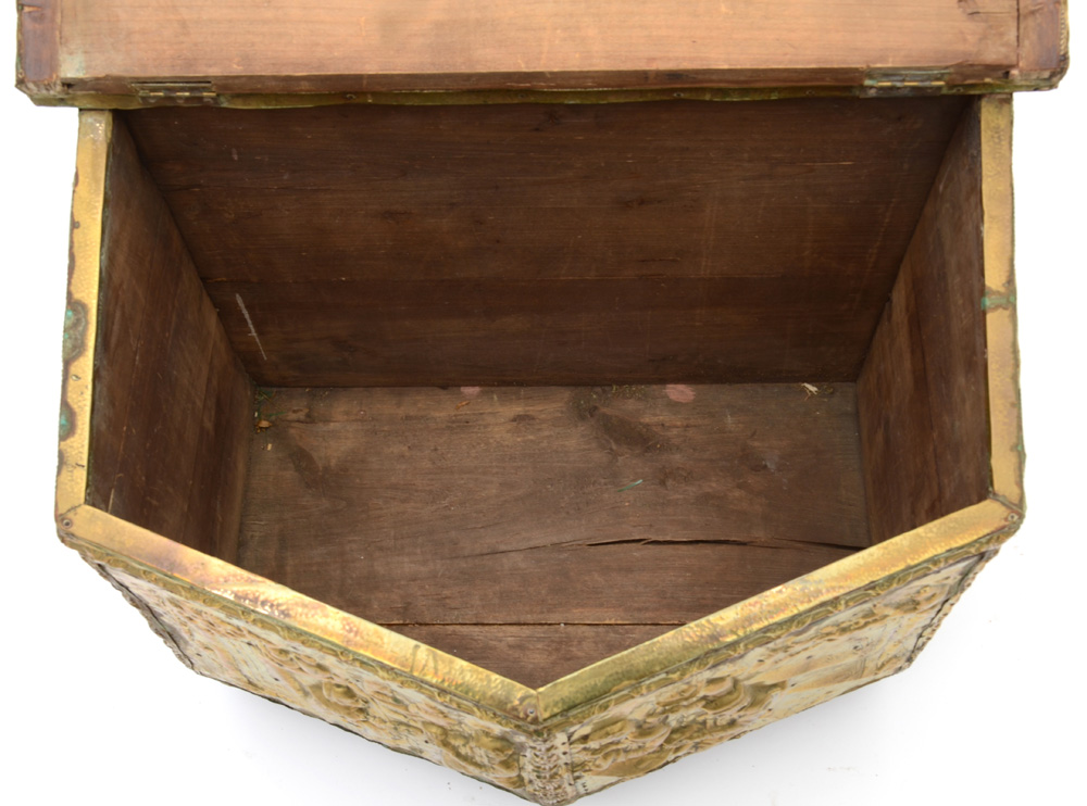 Antique Repousse Brass Relief Fireplace Box