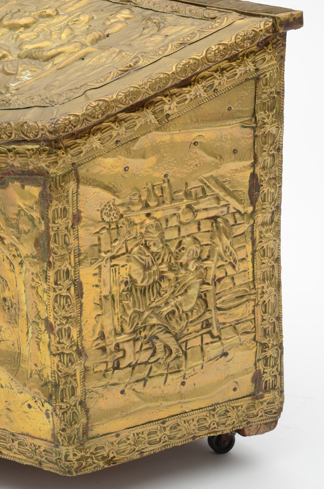 Antique Repousse Brass Relief Fireplace Box