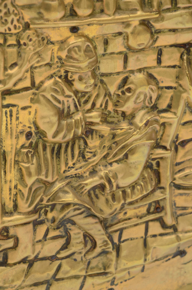 Antique Repousse Brass Relief Fireplace Box