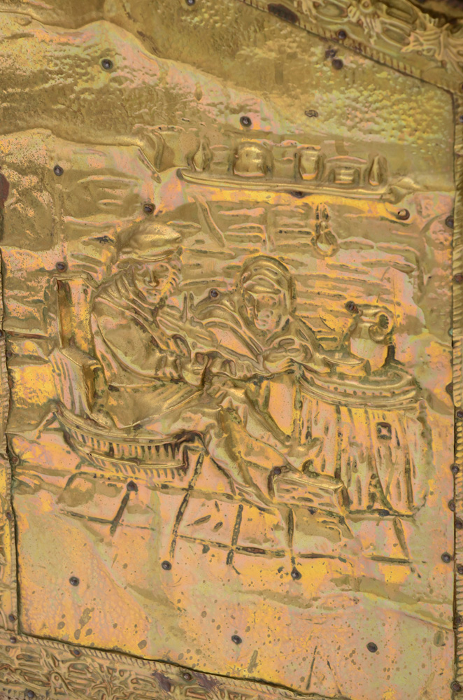 Antique Repousse Brass Relief Fireplace Box