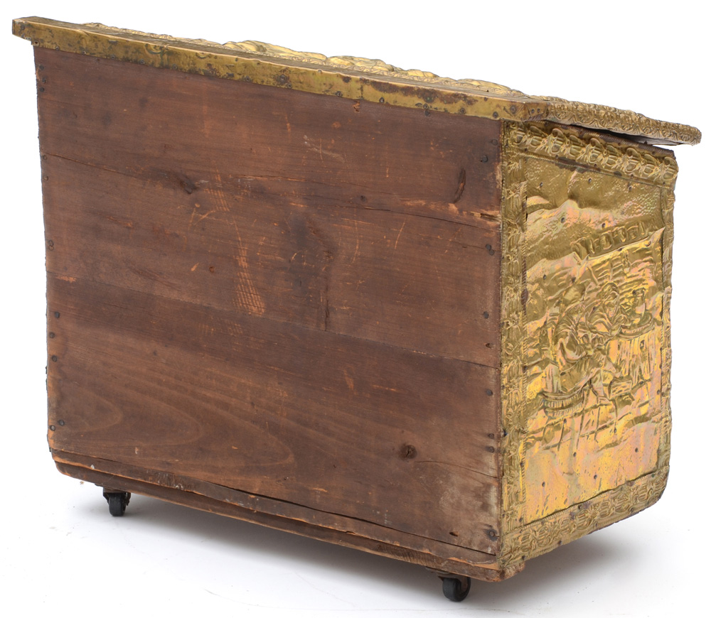 Antique Repousse Brass Relief Fireplace Box