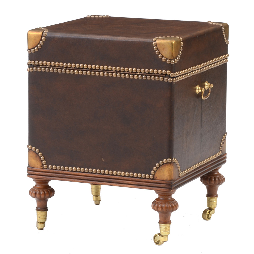 Leather-Upholstered Ottoman on Casters