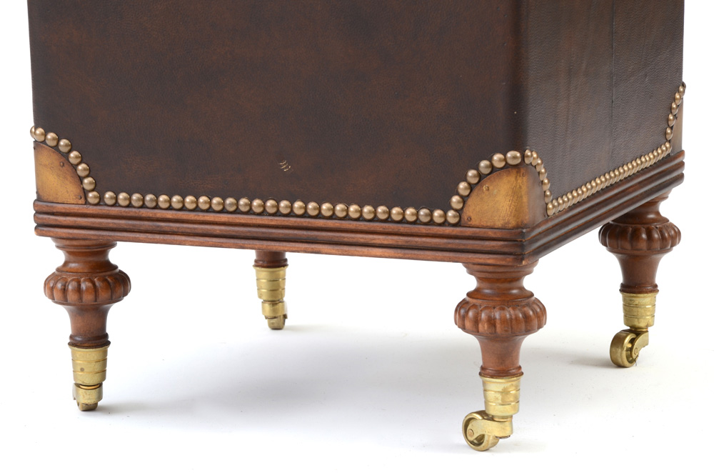 Leather-Upholstered Ottoman on Casters