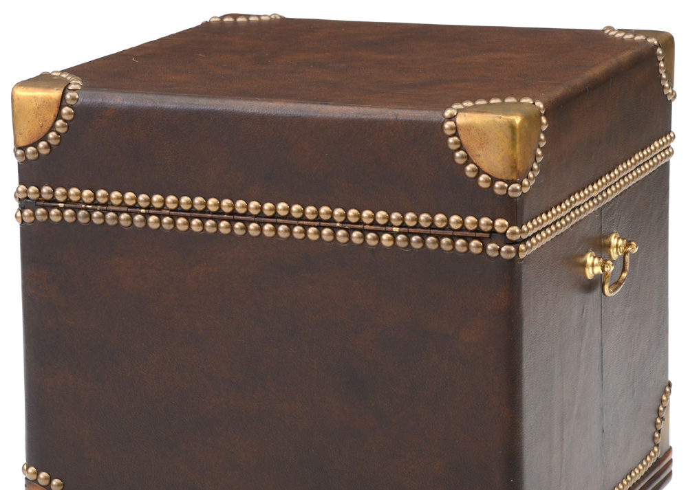 Leather-Upholstered Ottoman on Casters