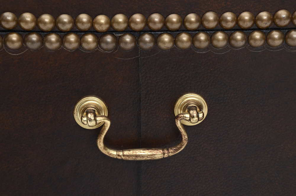 Leather-Upholstered Ottoman on Casters