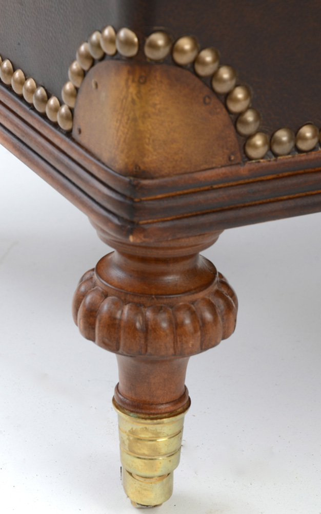 Leather-Upholstered Ottoman on Casters