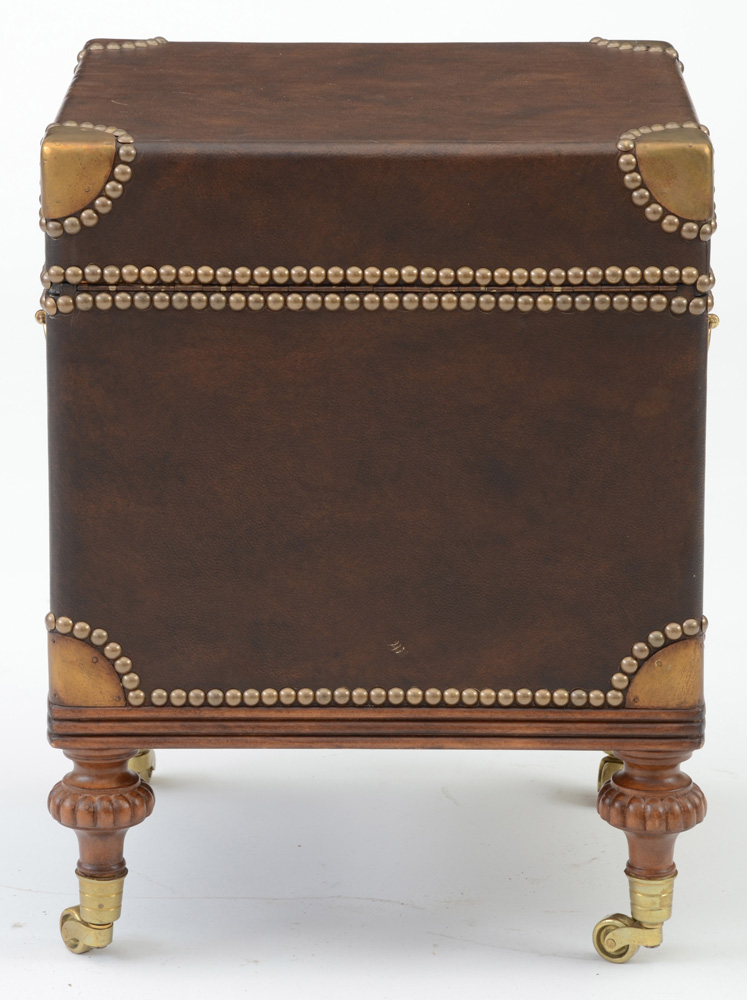 Leather-Upholstered Ottoman on Casters
