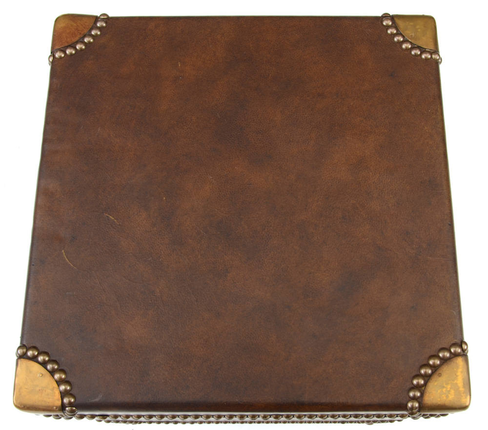 Leather-Upholstered Ottoman on Casters