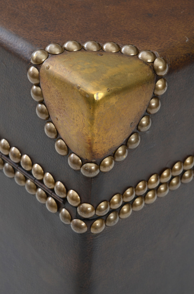 Leather-Upholstered Ottoman on Casters