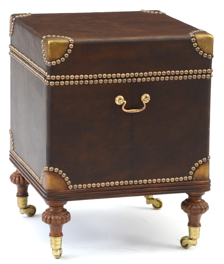 Leather-Upholstered Ottoman on Casters