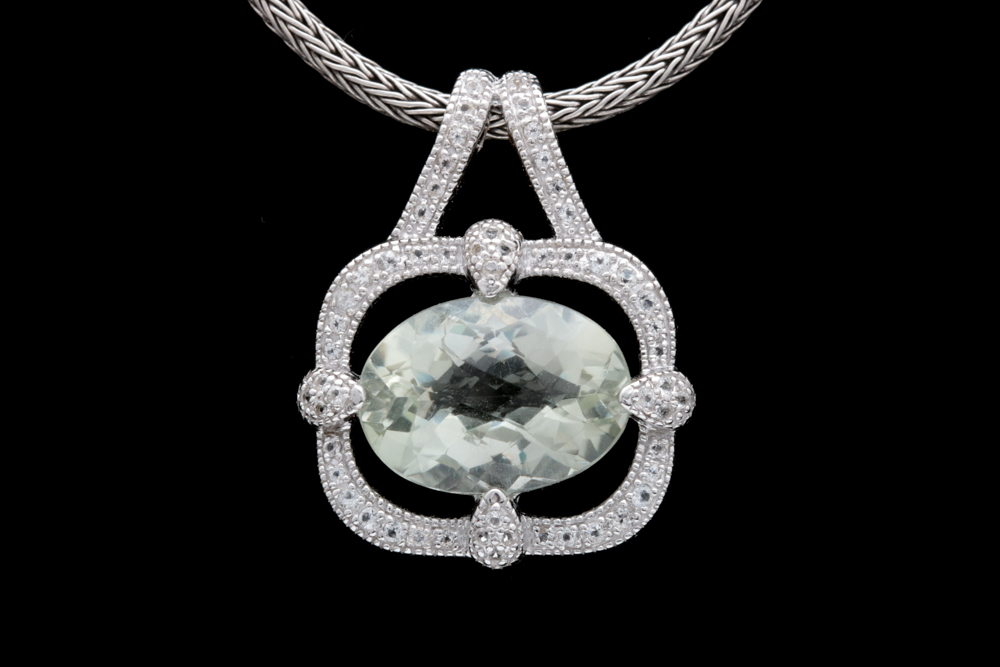 Robert Manse Sterling Silver, Praseolite and White Topaz Pendant with Chain