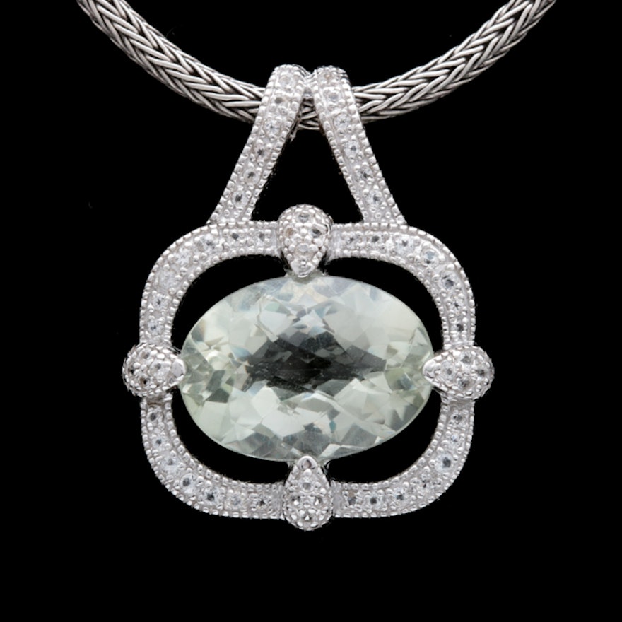 Robert Manse Sterling Silver, Praseolite and White Topaz Pendant with Chain