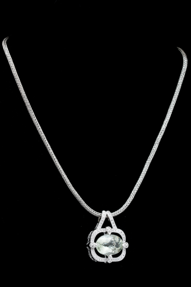 Robert Manse Sterling Silver, Praseolite and White Topaz Pendant with Chain