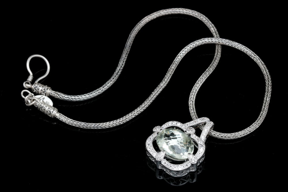 Robert Manse Sterling Silver, Praseolite and White Topaz Pendant with Chain