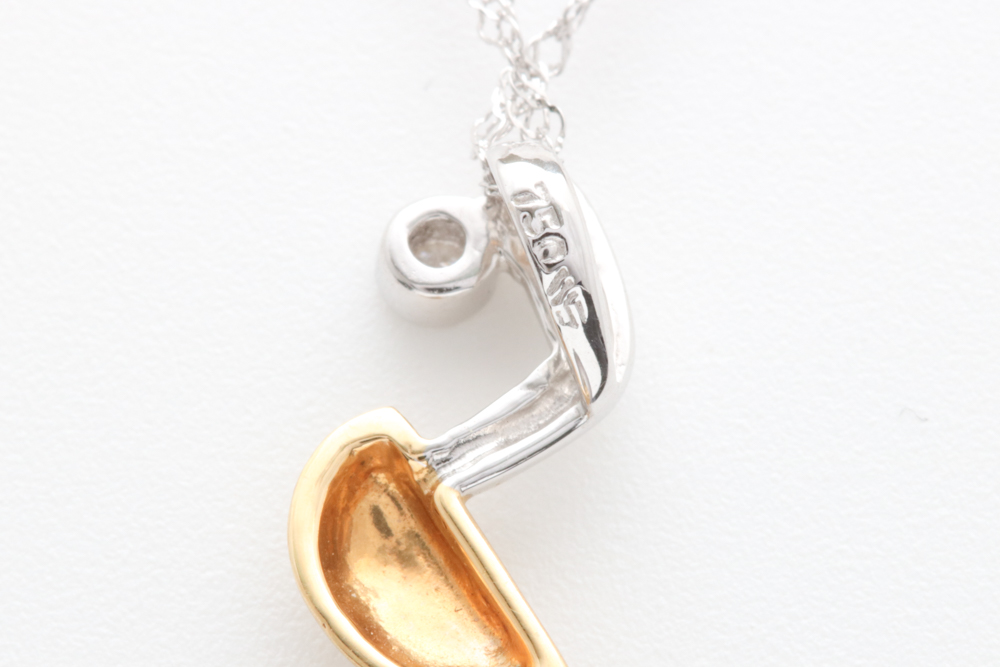 18K Two Tone Gold, Tahitian Pearl and Diamond Pendant with 18K White Gold Chain